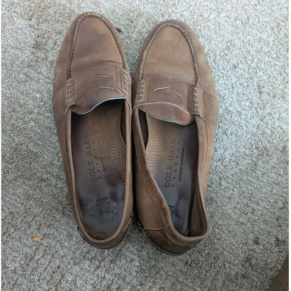Cole Haan Country Mens Brown Leather Penny Loafers Handsewn Moc Toe Slip On Shoe